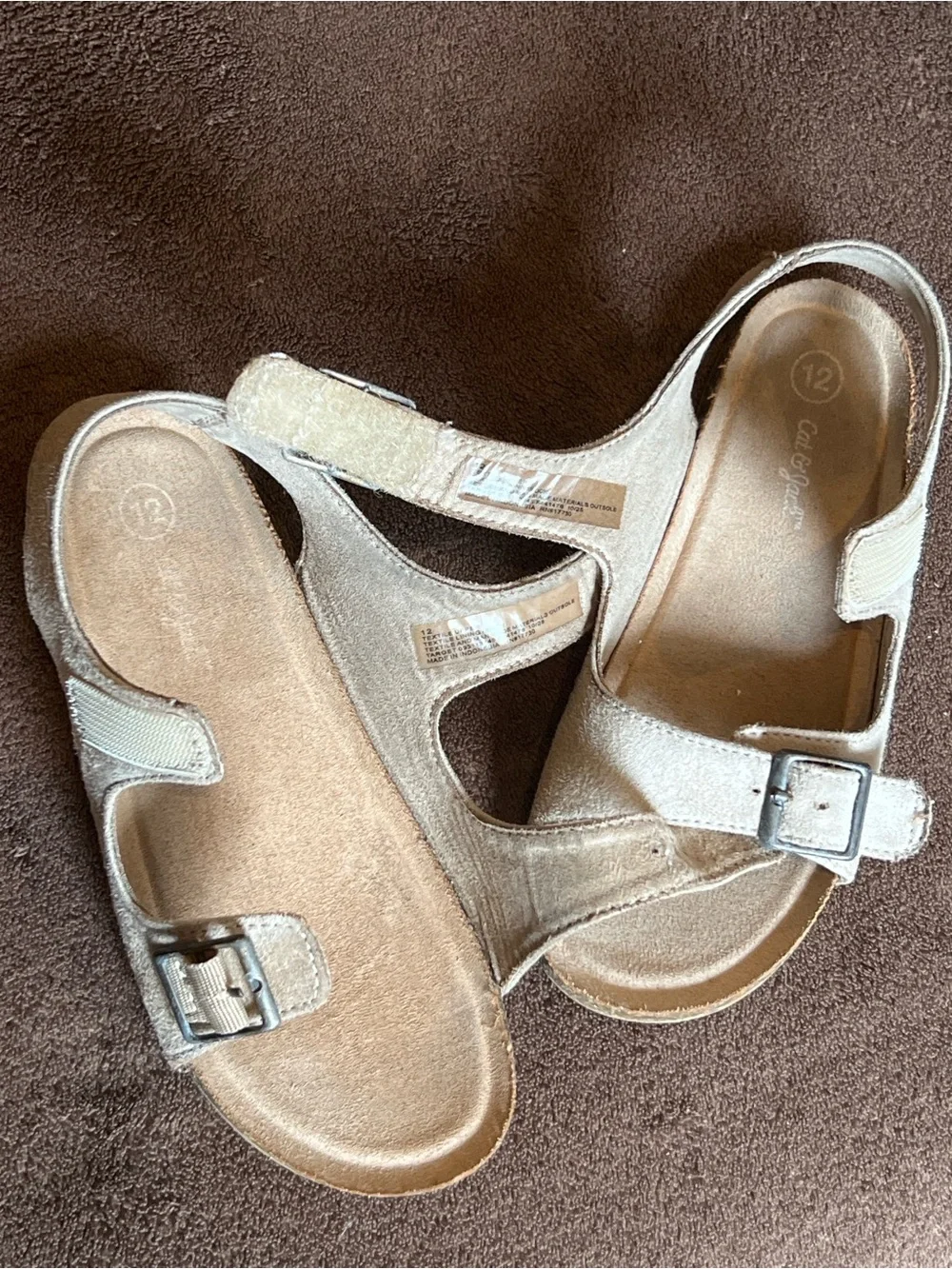 Cat & Jack Beige Double-Strap Kids Sandals to top Velcro strap & lower buckler
